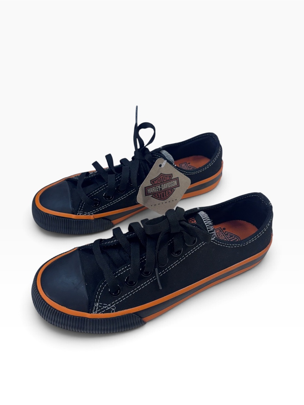 Harley-Davidson Women’s Canvas Sneakers Size 6 Black Orange D83816 NWT